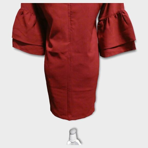 BELONGSCI Red Women's Dress Sweet & Cute V-Neck Bell Sleeve Mini Dress S - Picture 7 of 13